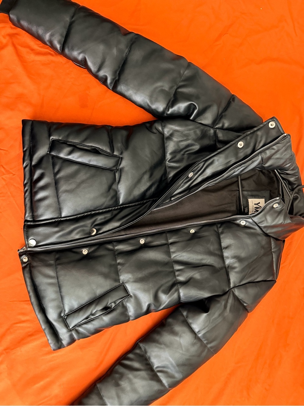 YMI Black Faux Leather Puffer Jacket